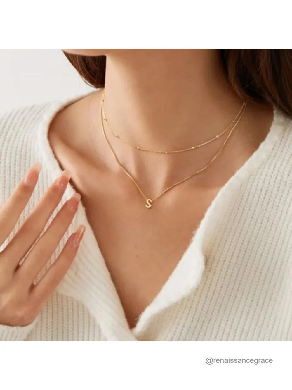 Gold Plated Letter Initial Necklace Layered Bubble Pendant Dainty Jewelry for